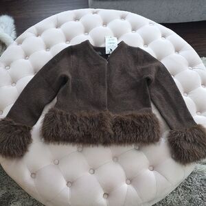 Zara Brown Jacket with Faux Fur Trim Sz S